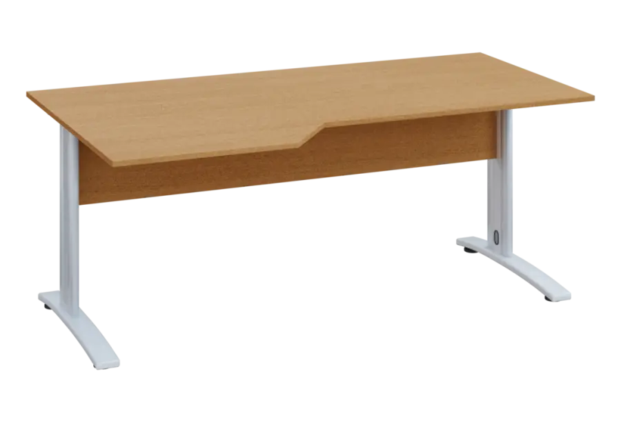 EZK 28 - 186 stůl kancelářský, rohový, levý, kovová podnož bílá, deska 25 mm, široký 1800 mm, buk Royal